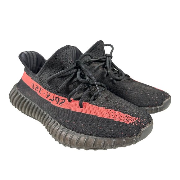 Adidas Yeezy 350 BY9612 Core Black Red Size US 9 Pre Owned - Picture 1 of 9